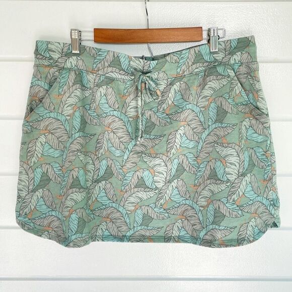 Nine West Women's Green Tropical Leaf Print Drawstring Mini Skirt Size XXL NWOT - Picture 2 of 8